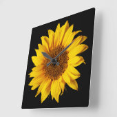 日曜日の黒カスタマイズ花のヒマワリの黄色 スクエア壁時計 (傾斜)