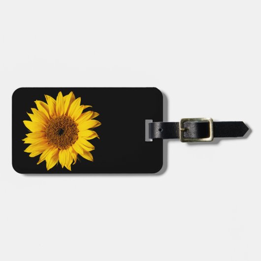 日曜日の黒カスタマイズ花のヒマワリの黄色 ラゲッジタグ (正面横)