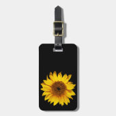 日曜日の黒カスタマイズ花のヒマワリの黄色 ラゲッジタグ (正面縦)