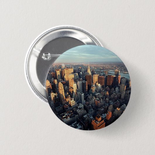日曜日はニューヨークシティの都市景観の眺めで置いています 缶バッジ (正面&裏面)