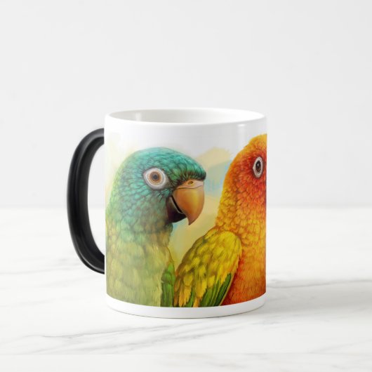 日曜日は緑cheekedのconuresを青戴冠させました モーフィングマグカップ (正面左)