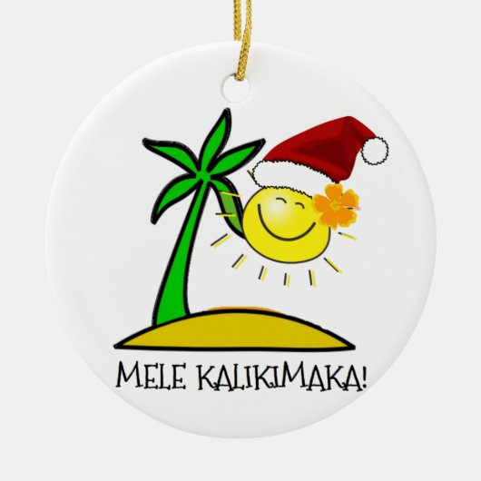 日曜日サンタ- Mele Kalikimaka セラミックオーナメント (正面)