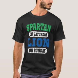 日曜日デトロイトVの土曜日のライオンにスパルタおもしろいン Tシャツ