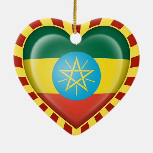 日曜日光線が付いているエチオピアのハートの旗 セラミックオーナメント (裏面)