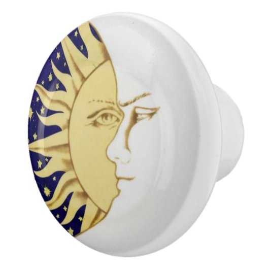 日曜日及び満月様顔貌のドアまたは引出しの引き セラミックノブ (右)