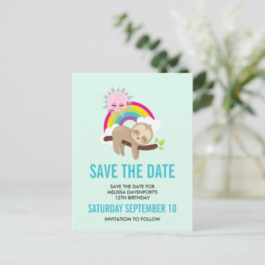 日曜日及び虹の保存のかわいく不精な怠惰日付 ポストカード (スタンド正面)