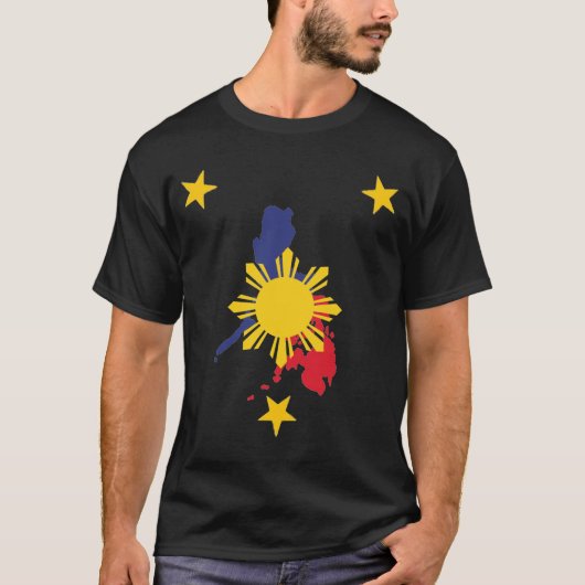 日曜日及び3つの星が付いているフィリピンの愛国心が強い地図 Tシャツ (正面)