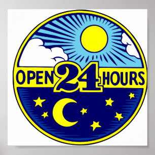 日曜日24時間のおよび月開けて下さい ポスター