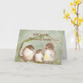 日曜雀の鳥の家族を愛で カード (黄色い花)