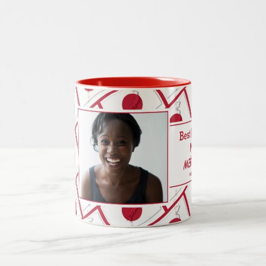 日最高のの丸パーソナライズされたお母さん写真 ツートーンマグカップ (中央)