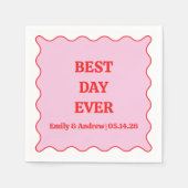 日最高の付きピンクと赤のスカロップカスタムウェディング スタンダードカクテルナプキン (正面)