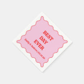 日最高の付きピンクと赤のスカロップカスタムウェディング スタンダードカクテルナプキン (角)