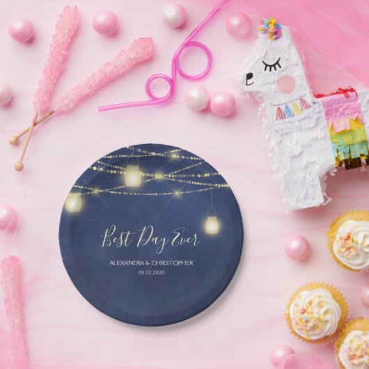 日最高の前の結婚メイスンの瓶と弦の灯り ペーパープレート (パーティー)