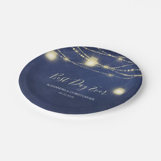 日最高の前の結婚メイスンの瓶と弦の灯り ペーパープレート (アングル)