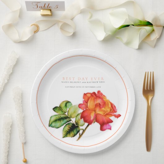 日最高の前オレンジ色の赤いバラの水結婚色 ペーパープレート (ウェディング)