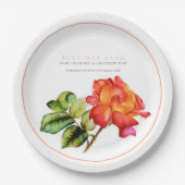 日最高の前オレンジ色の赤いバラの水結婚色 ペーパープレート (正面)