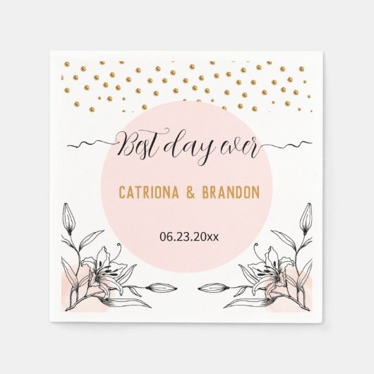 日最高の時ピッモダンク黒花金ゴールド点 スタンダードカクテルナプキン (正面)