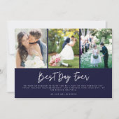 日最高の毎ネイビー3枚の写真に結婚感謝 サンキューカード (正面)