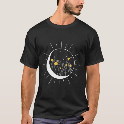 日月食太陽の花惑星おもしろい宇宙 Tシャツ (正面)