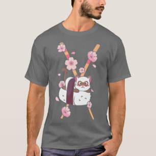 日本かわいい寿司猫さくらんぼブロッサム桜Kaw Tシャツ