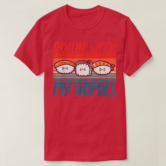 日本かわいい魚料理愛まき亜細亜寿司 Tシャツ (デザイン正面)