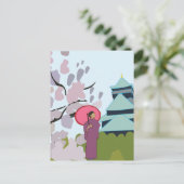 日本さくらんぼ花芸者着物Japan ポストカード (スタンド正面)