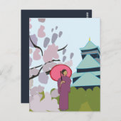 日本さくらんぼ花芸者着物Japan ポストカード (正面/裏面)