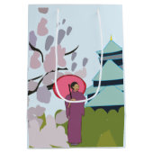 日本さくらんぼ花芸者着物Japan ミディアムペーパーバッグ (裏面)