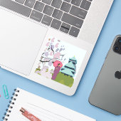 日本さくらんぼ芸者着物 シール (ノートパソコンとiPhone)