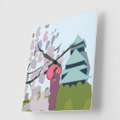 日本さくらんぼ芸者着物 スクエア壁時計 (傾斜)