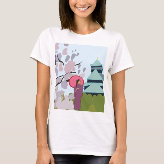 日本さくらんぼ芸者着物 Tシャツ (正面)