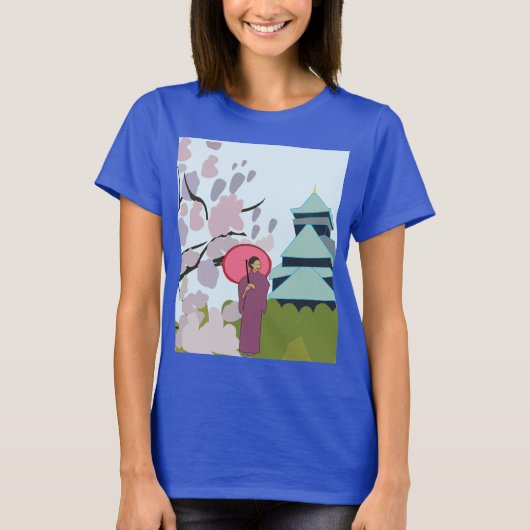 日本さくらんぼ芸者着物 Tシャツ (正面)