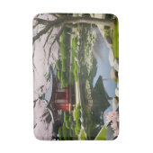 日本さくら桜の庭園神社池 バスマット (正面縦)