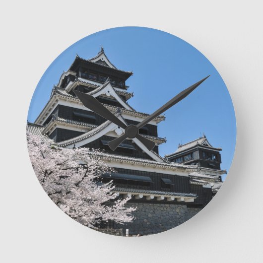 日本での桜の花見 ラウンド壁時計 (正面)