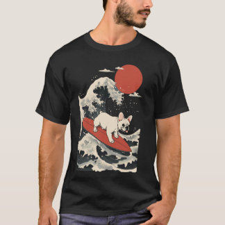 日本でサーフィンをするフレンチブルドッグ Tシャツ