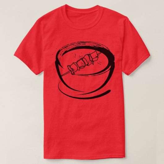 日本でスタイルされる丼と肉とビーガンのバーベキュー Tシャツ (デザイン正面)