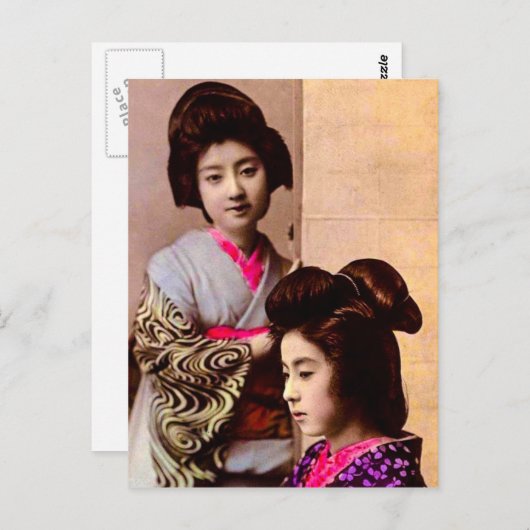 日本でポーズをとる美しい芸者ヴィンテージ ポストカード
