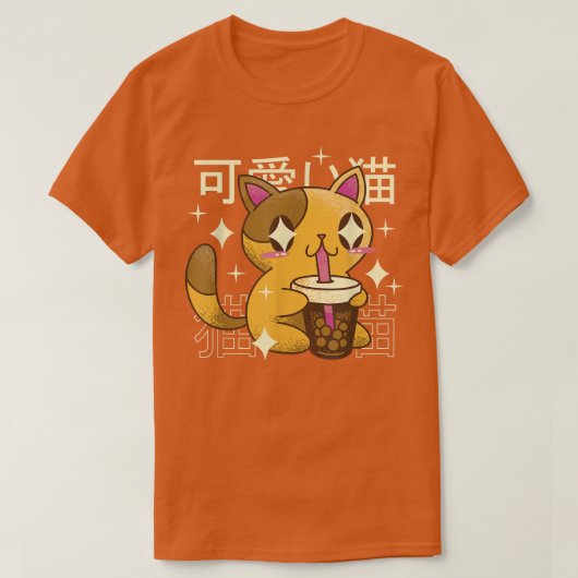 日本で飲む猫バブルティー Tシャツ (デザイン正面)