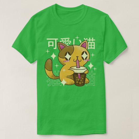 日本で飲む猫バブルティー Tシャツ (デザイン正面)