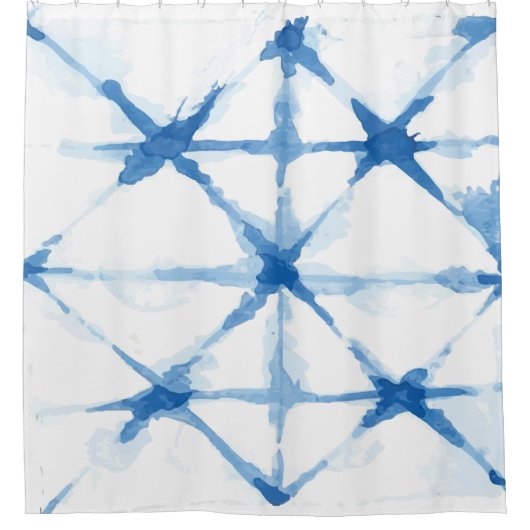 日本と交差する藍色の水色 シャワーカーテン (正面)