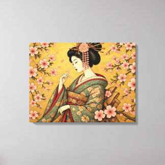 日本のお嬢様と桜のキャンバスプリント キャンバスプリント