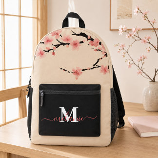 日本のお花見の桜 モノグラム入りカスタムデザイン プリントバックパック