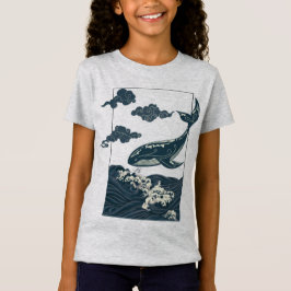 日本のかつおぶしと海の波の浮世絵アート Tシャツ