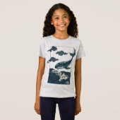 日本のかつおぶしと海の波の浮世絵アート Tシャツ (正面フル)