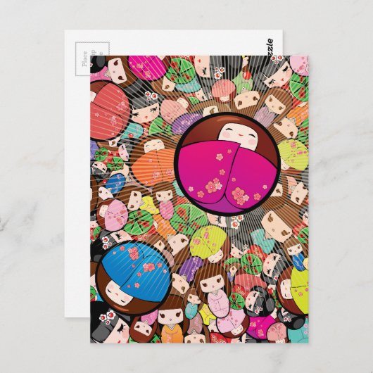 日本のかわいいこけし ポストカード (正面/裏面)