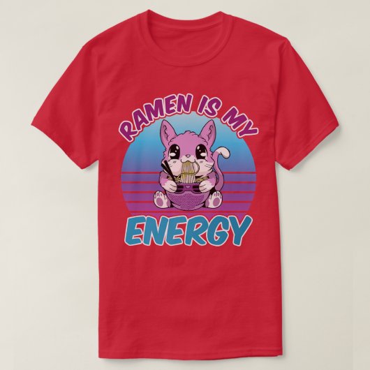 日本のかわいいアニメ猫ラーメンGAMER VAPORWAVE Ae Tシャツ (デザイン正面)