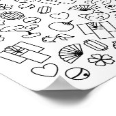 日本のかわいいドードルかわいい文化彩色ページ ポスター (角)