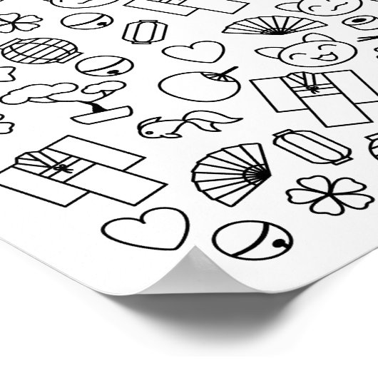 日本のかわいいドードルかわいい文化彩色ページ ポスター (角)