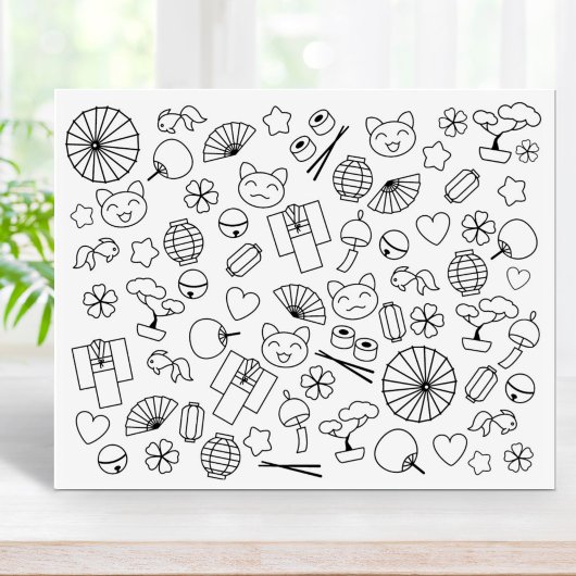 日本のかわいいドードルかわいい文化彩色ページ ラバースタンプ