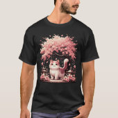 日本のかわいいネコねこさくらんぼ花 Tシャツ (正面)